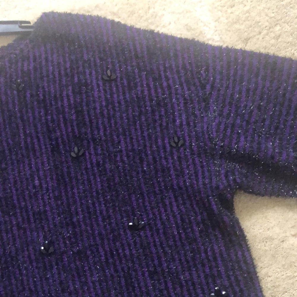 NEW! Ruby Rd. Woman dark purple and black embellished 3/4 sleeve sweater - Picture 16 of 16